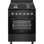 Wiggo WO‑E603R(BB) – Vrijstaand gasfornuis – 60 cm – 4 kookzones – 56L elektrische oven – Zwart