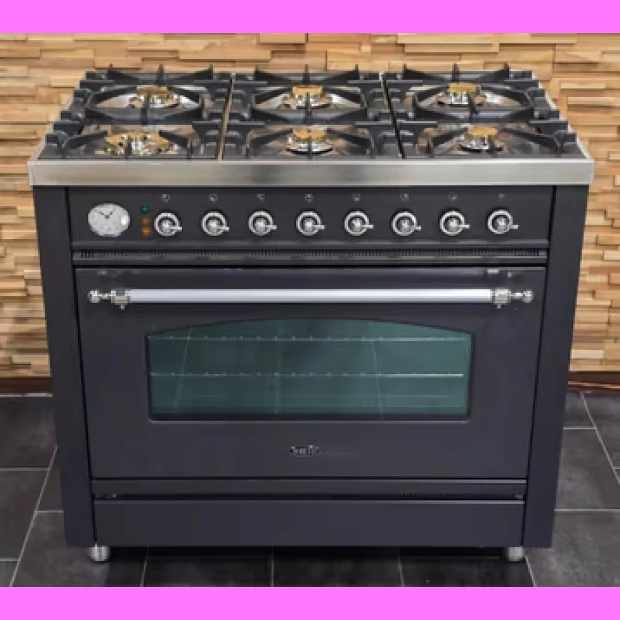 Fornuis Boretti 90 cm antraciet + rvs 6 pits 1 oven - Afbeelding 1