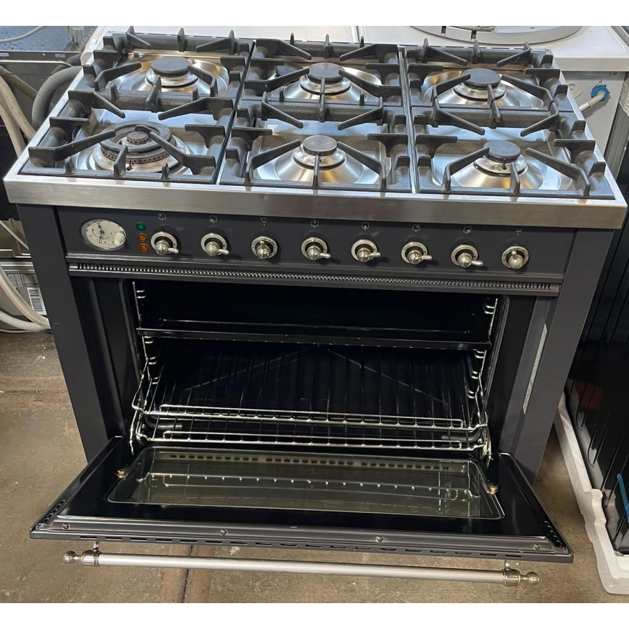Fornuis Boretti 90 cm antraciet + rvs 6 pits 1 oven - Afbeelding 3