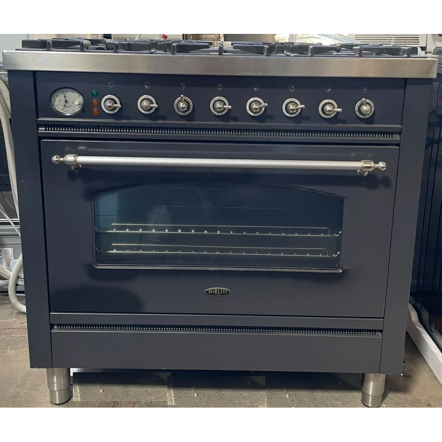 Fornuis Boretti 90 cm antraciet + rvs 6 pits 1 oven - Afbeelding 2