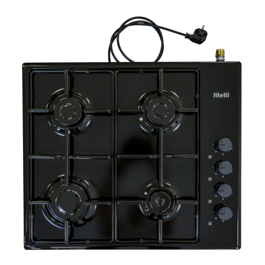 Fitelli Vrijstaand gaskookplaat 60 cm – 4 Gasbranders – Zwart – Elektrische Ontsteking – Stijlvol Design - Afbeelding 1