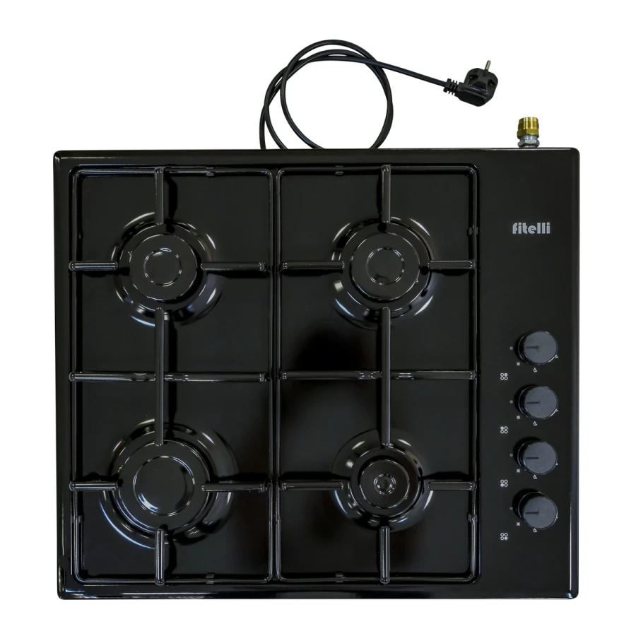 Fitelli Vrijstaand gaskookplaat 60 cm – 4 Gasbranders – Zwart – Elektrische Ontsteking – Stijlvol Design - Afbeelding 1