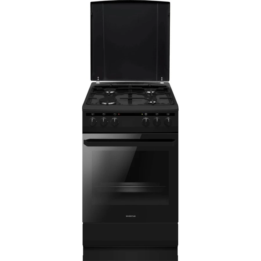 Inventum VFG5020GZWA - Vrijstaand gasfornuis - Elektrische hetelucht oven - 4 kookzones - 50 cm - 62 liter - Zwart - Afbeelding 1