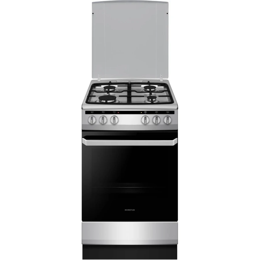 Inventum VFG5020GRVS - Vrijstaand gasfornuis - Elektrische oven - 4 kookzones - 50 cm - 62 liter - Zilver/Zwart - Afbeelding 1