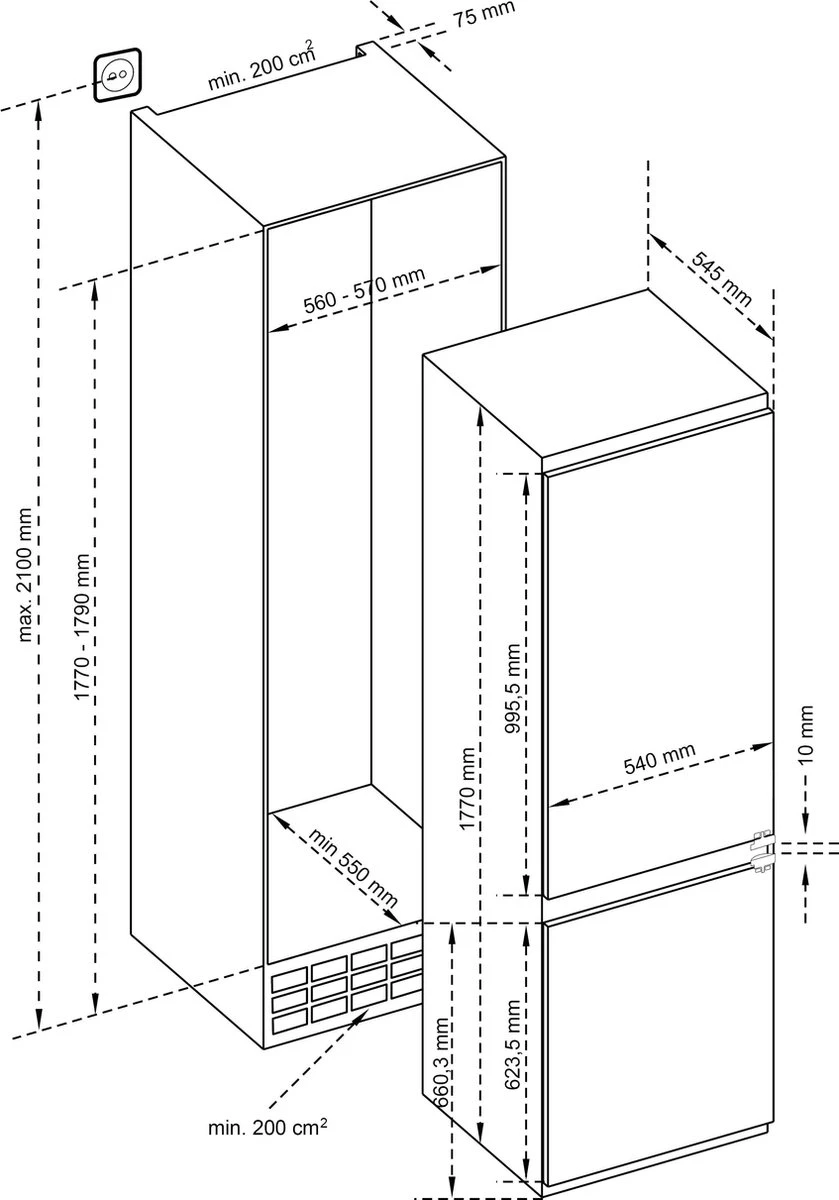 839x1200 Inventum IKV1786D 178 cm energiezuinige inbouw koel-vriescombinatie - 251 liter - Koelkast met vriesvak 70 liter - Vershoudlade - Supervriezen - Led-verlichting - Deur op deur - Wit - Afbeelding 8