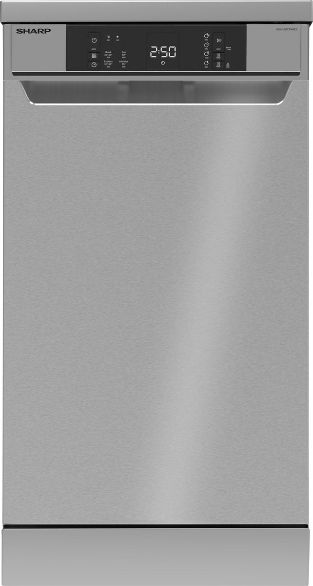 642x1200.jpg Sharp QWNS1CF49ESEU - vrijstaande vaatwasser - 45cm - Zilver - Afbeelding 1