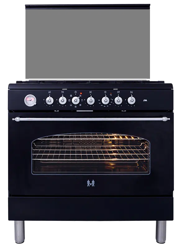 FG890ZT_2.webp zwarte ETNA FG890ZT RUSTIQUE GAS/ELEKTRO FORNUIS MET WOK (90 CM) ZWART - Afbeelding 1