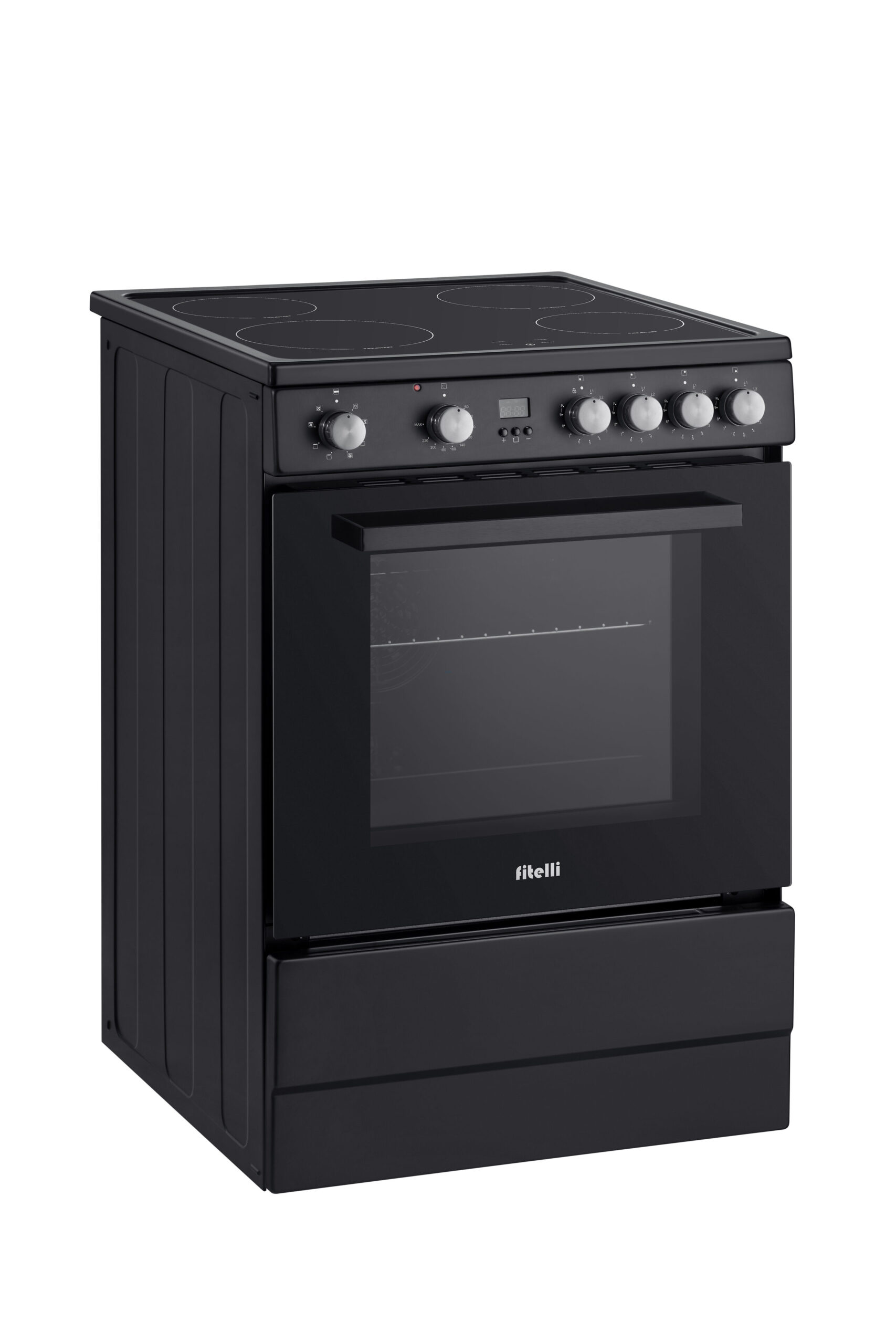 FI6001ZW-1.jpg Fitelli FI6001ZW Inductie Fornuis Vrijstaand 60 cm – Boosterfunctie – met Heteluchtoven – Zwart - 2fase - Afbeelding 1