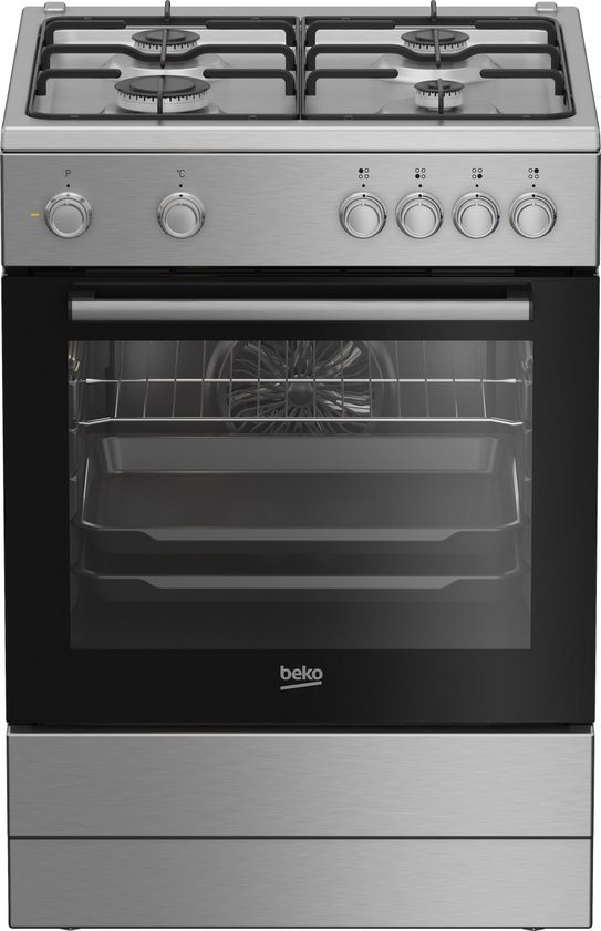 543x840 Beko FBM6202XNL AeroPerfect – Vrijstaand Gasfornuis – 60 cm – 4 Gasbranders – Multifunctionele Elektrische Oven – Inox – 66L – Energieklasse A - Afbeelding 1