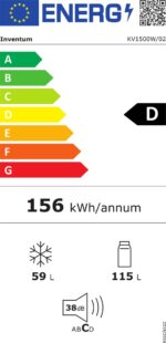 Inventum KV1500W Low Frost energiezuinige koel-vriescombinatie - 150 cm hoog - 174 liter - Energielabel D - Vrijstaand - WIT - Afbeelding 9
