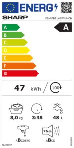 Sharp wasmachine ESNFB814BWNA – energie label A – 8kg – 1400rpm – Aquastop – Steamwash – wit - Afbeelding 11